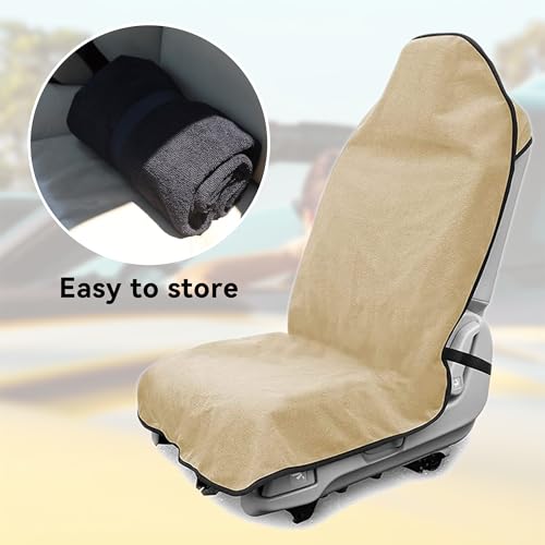 Waterproof Towel Car Seat Cover, Sweatproof Non Slip Towel Carseat Cover, Machine Washable Vehicle Bucket Frontseat Protector Accessories, Universal for SUV, Sedan, Truck (Beige) - color: Beige