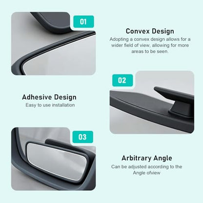 2 PCS Car Blind Spot Mirrors, Anti-glare Adjustable High-definition Mirrors, Rectangular Wide Angle Rear View Auxiliary Glass, Self-adhesive Accessory for Most Vehicles (Black)