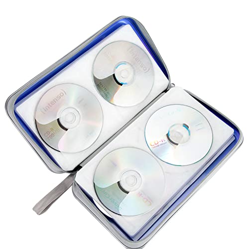Siveit CD Case, DVD Case Holder 96 Capacity Hard Plastic CD DVD Disc Cases Storage Binder Wallet for Car Home Office Travel (Blue) - color: Blue