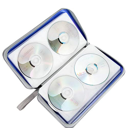 Siveit CD Case, DVD Case Holder 96 Capacity Hard Plastic CD DVD Disc Cases Storage Binder Wallet for Car Home Office Travel (Blue) - color: Blue