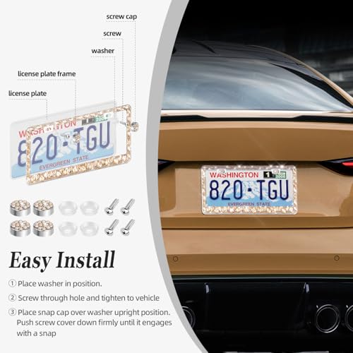 OKLPF Rhinestone Bling License Plate Frames for Women - Sparkle with Glitter Crystals & Diamond Bedazzled License Plate Cover, Fits Standard US Plates, Gift Box (Champagne) - color: Champagne, size: 2pc
