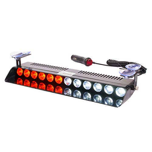 White Red Led Strobe Flash Light Emergency Warning 12-Led Sucker Dashboard Interior Roof Windshield Dash Safe Caution Hazard Light with Suction Cups for Car Vehicle Boat SUV Firemen Fog DC 12V - color: White & Red