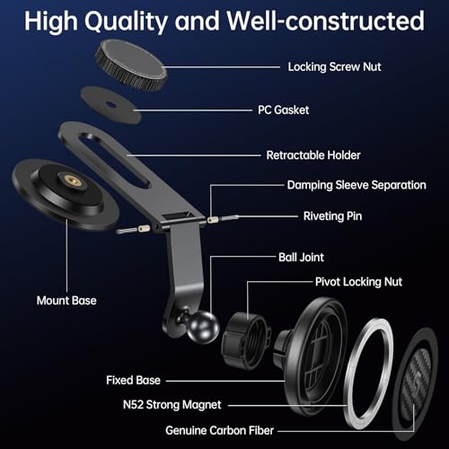 SYNCWIRE Fits MagSafe Car Mount for Universal Dashboard,Tesla Screen,Magnetic Phone Holder for Car, Foldable Aluminum Alloy Arm, Super Stable Car Mount for iPhone 17 Pro Max 16 15 14 13 12&All Phones - color: Black