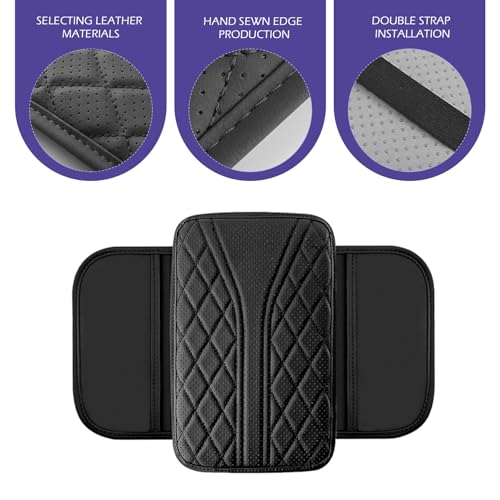 Car Center Console Cover, Leather Center Armrest Cover with Storage Bags, Automotive Heightening Console Protection Pad, Universal for Cars, Trucks, SUVs (Black) - color: Black
