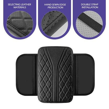 Car Center Console Cover, Leather Center Armrest Cover with Storage Bags, Automotive Heightening Console Protection Pad, Universal for Cars, Trucks, SUVs (Black) - color: Black