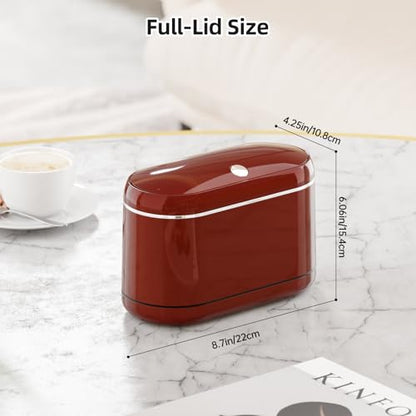 PAVSTINE Mini Trash Can for Desk with 5 Rolls of Trash Bags, Small Press-Top Countertop Garbage Bin, Removable Waste Basket for Bedroom, Vanity, Coffee Table, Kitchen (Red Full-Lid) - color: Red Full-Lid