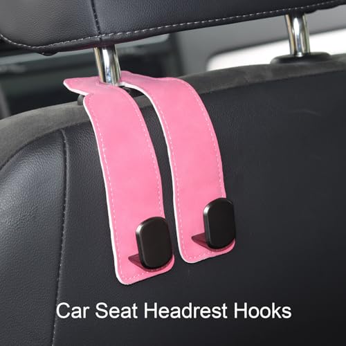 Purse and Bag Hook for Car, Zinc Alloy Seat Headrest Hooks, Upgraded Leather Cute Car Seat Back Purses Hanger and Bags Holder (Pink, 2Pack) - color: Pink