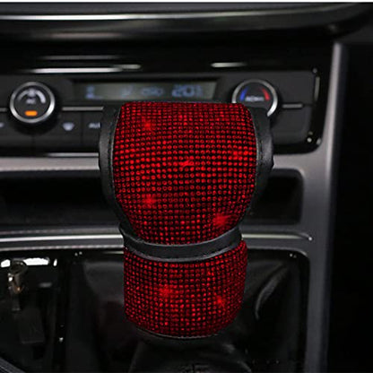 Plush Auto Gear Shift Knob Cover with Crystal Glitter Bling Rhinestones for Girls,Lady Universal Fit (Bling) (Red) - color: Red