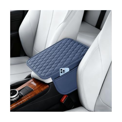 Car Centre Console Cover, Leather Vehicle Armrest Cushion with 2 Storage Pockets, Waterproof Automotive Interior Arm Rest Cover Pad Accessories, Universal for SUV Sedan Truck (Dark Blue) - color: Dark Blue