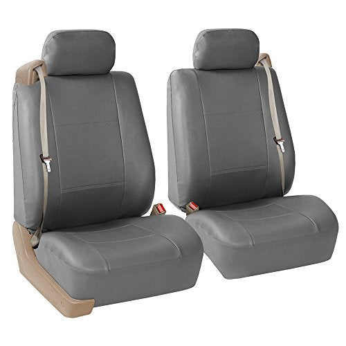 FH Group Car Seat Covers Front Set Faux Leather - Car Seat Covers for Low Back Seat with Removable Headrest, Universal Fit, Automotive Seat Covers, Airbag Compatible Car Seat Cover for SUV Solid Gray - color: Solid Gray