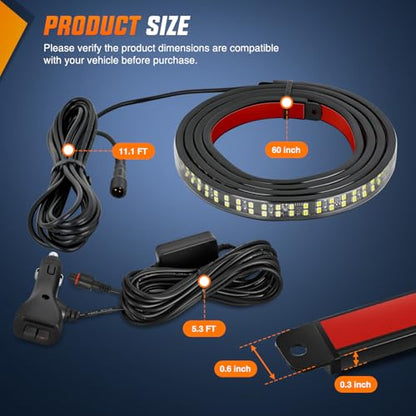 Nilight 60 Inch Truck Tailgate Strobe Light Strip Tail Emergency Bar Rear Window Warning Lamp Ultra-Bright Double Row 360 LED for Pickup Trailers Construction Vehicles Car SUV, Red White - color: 60" Tailgte Strobe Red White