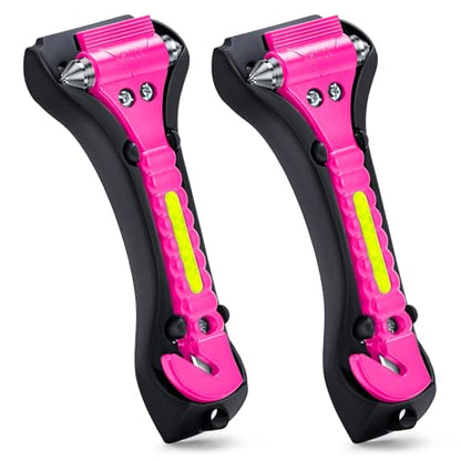 THINKWORK Pink Car Window Breaker, Glass Breaker, Window Breaker Seatbelt Cutter, 2-in-1 Car Safety Hammer with One Second Emergency Glass Hammer, Safety Emergency Car Escape Tool for Car, Office - color: New Pink