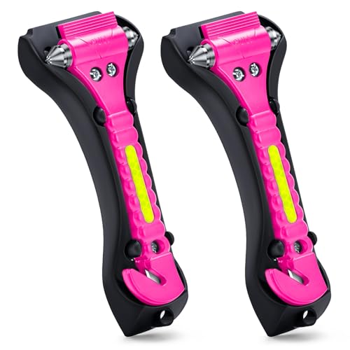 THINKWORK Pink Car Window Breaker, Glass Breaker, Window Breaker Seatbelt Cutter, 2-in-1 Car Safety Hammer with One Second Emergency Glass Hammer, Safety Emergency Car Escape Tool for Car, Office - color: New Pink