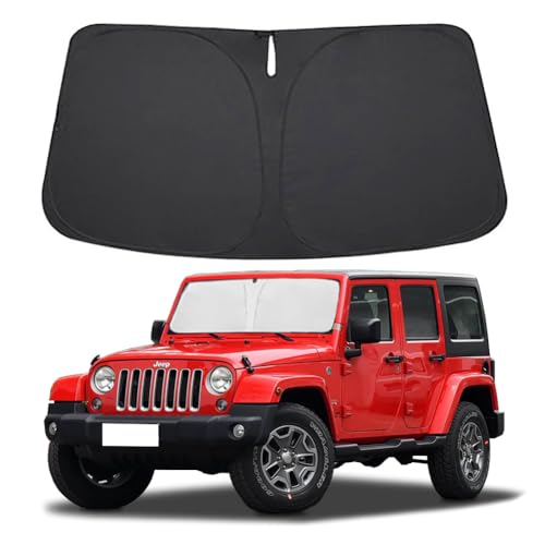 Windshield Sun Shade for Jeep Wrangler TJ JK JKU 4&2 Door 1997-2017 Front Window Shade Sun Visor Protector Jeep Wrangler Accessories Foldable Sunshade Reflective Polyester Blocks UV Rays Keep Car Cool - size: for Wrangler 1997-2017