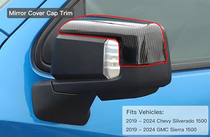Mirror Cover Cap Trim Compatible with 2019-2024 Chevy Silverado 1500, GMC Sierra 1500 Carbon Fiber - color: Carbon Fiber