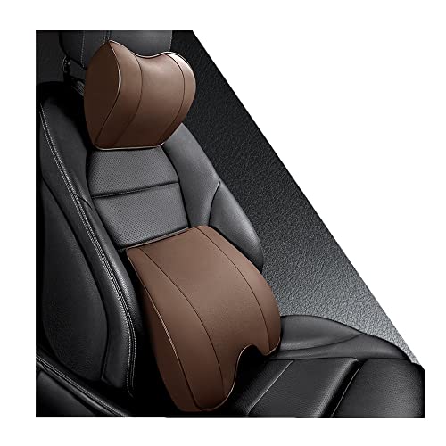 Memory Foam PU Leather Lumbar Pillow - Car Middle/Lower Back Support Pillow - Suitable for Car Seats, Office Chairs, Recliners, etc. (Brown) - color: Brown