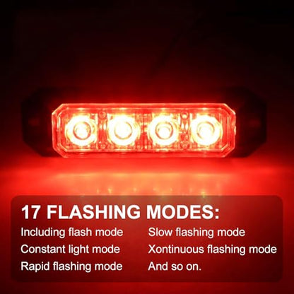 4PCS 4 LED Red Strobe Light, Surface Mount Strobe Lights for Trucks Car Vehicle Warning Flashing Beacon Hazard Emergency Lights Ultra Slim Sync Feature Mini Grille for Cars Trucks SUV RV ATV - color: Red