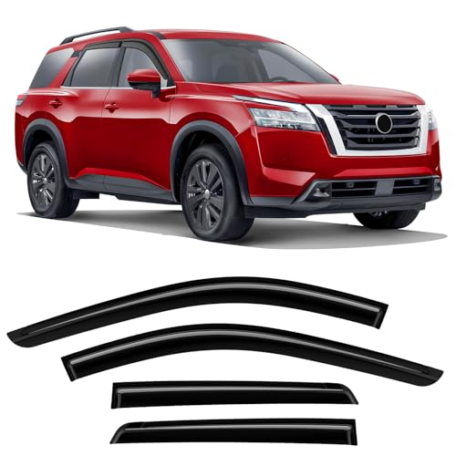 Tape-On Rain Guards Compatible with Nissan Pathfinder 2021-2024 Black Extra Durable Shatterproof Side Window Deflectors, Vent Window Visors, Wind Deflectors - 4 PCS - size: Fit for Nissan Pathfinder 2021-2024 Tape On