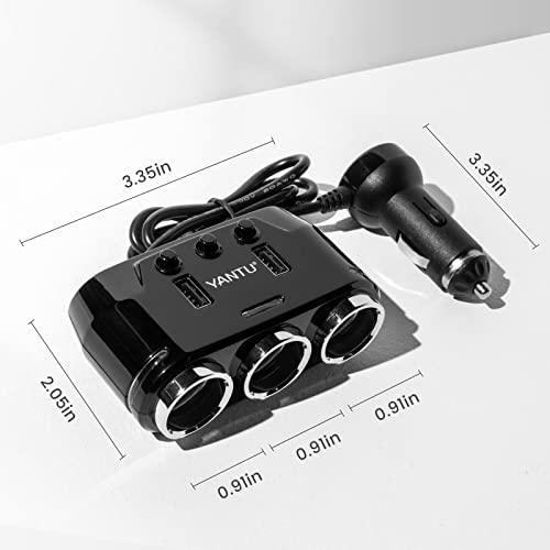 YANTU Cigarette Lighter Adapter & Splitter with 150W 3-Sockets & LED Ambient Lighting, Dual USB Fast Charging Car Outlet 12V, Car Cigarette Lighter Socket Plug Extension for Vehicles - color: BLACK