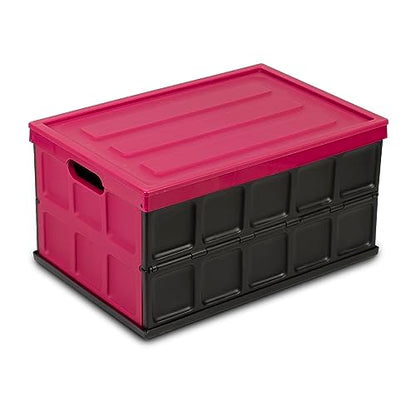 Glad Collapsible Storage Bin with Lid - 48L Foldable Plastic Box for Garage, Car Trunk, and Organization - Stackable Lidded Container with Handles, Purple - color: Purple