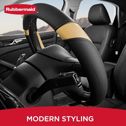 Rubbermaid Steering Wheel Cover – Universal Fit 14.5"–15" Steering Wheel Cover, Anti-Slip Grip, Breathable Leather, All-Season Protection, Interior Upgrade for Cars, Trucks, SUVs - Beige - color: Beige