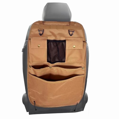 Car Seat Back Organizer with Multiple Pockets and Hooks (brown) - color: brown