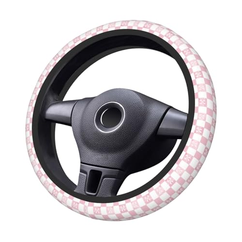Steering Wheel Cover Pink Check Bow Pattern Elastic Neoprene, Anti-Slip Universal Fit 14.5-15 Inch, Car Accessories Interior Decoration Wheel Protector for Cars, SUVs, Trucks - color: A15