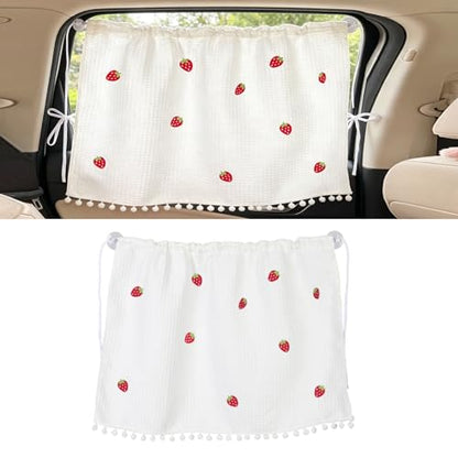 Car Side Window Sun Shade Privacy Curtain for Baby, 25.2"x18.1" Cute Blackout UV Protection Car Window Shades with Suction Cup for Back Seat, Auto Camping Windows Screen Shades (Ten Strawberries) - color: Ten Strawberries