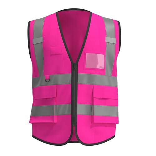 caparazon Unisex High-Visibility Reflective Safety Vest with Zippered Pockets - ANSI/ISEA Certified for Enhanced Work Safety - color: Pink Flag