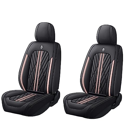 Universal Fit Waterproof Breathable Nappa Leather Automotive Vehicle Car Seat Covers Set Cushion Protector for Sedan SUV - color: Black Pink line, size: Front 2 Seats