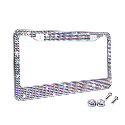 TZARROT Multicolor Bling Rhinestone License Plate Frames for Women, Metal Rust-Proof License Plate Cover Bling Car Accessories for Women Girls - color: AB, size: 1pc
