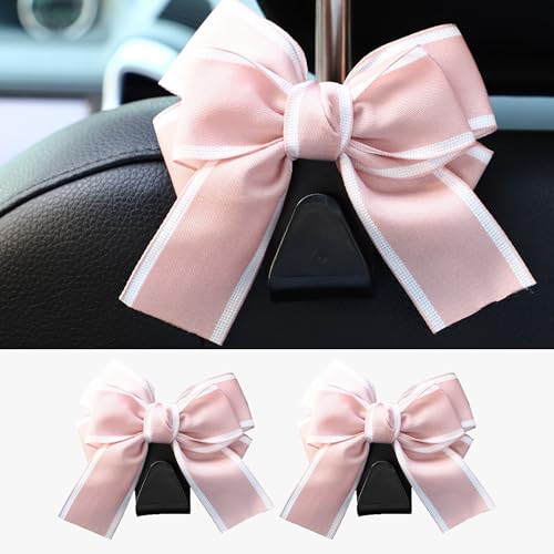 2PCS Car Seat Hooks, Cute Bow Car Seat Headrest Hooks for Purses, Bags, Umbrella, Universal Automotive Interior Decoration Accessoriesl for Vehicle, SUV, Sedan, Truck (Pink) - color: Pink
