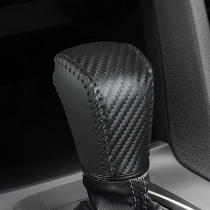 Bittwee Carbon Fiber Car Gear Shift Knob Cover, Leather Vehicle Stick Shifting Protector with Needle & Thread, Stylish Auto Shifter Knob Guard, Compatible with Inspire Crider Integra (Black) - color: Black