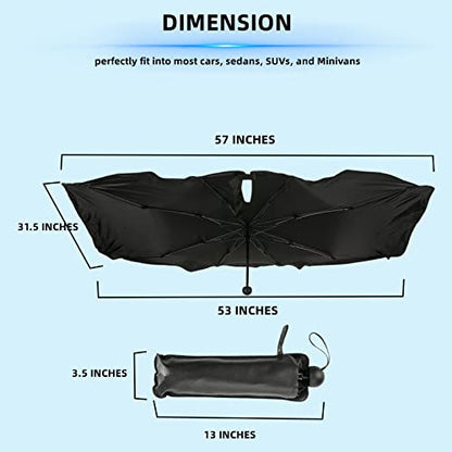 Car Windshield Sun Shade Umbrella Foldable for Sedan,SUVs and Vans, Durable Sun Shield with 100% UV Protection & Heat Insulation, Universal Fit Car Sun Visor 57" x 31.5" inches.