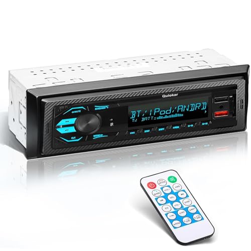 Single DIN Multimedia Car Stereo Radio,7 Character LCD,Bluetooth with Hands Free Calling & Music Streaming,USB Playback & AUX Input,AM/FM Radio Receiver Wireless Remote Control