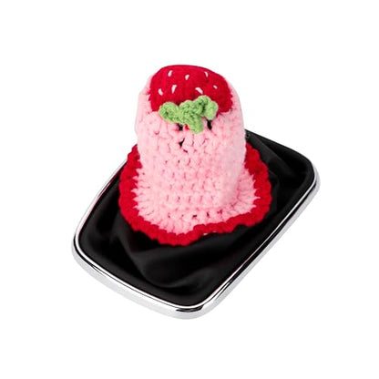 Crochet Shift Knob Cover, Universal Cute Handmade Strawberry Boho Car Accessories for Women, Car Shift Boots Knobs Cover Automotive Interior Fits Car Truck SUV (67#SC) - color: 67#SC