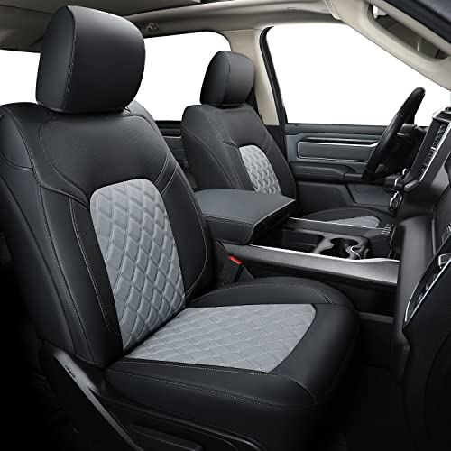 FEELiT for 2019-2025 2026 Ram 1500 CrewCab Waterproof Seat Covers Full Set, CustomFit Ram 1500 Bighorn Laramie Limited Rebel Longhorn TRX Pickup with 4/6 Split Rear Seat (01-Full Set, Black&Gray) - color: Black&Gray, size: Size #1: 2019-2026 Ram 1500 Crew