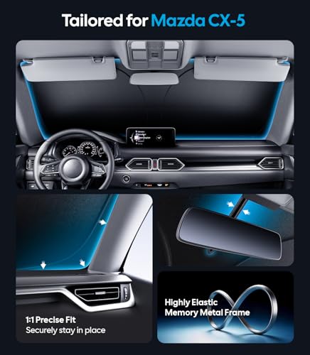 Wigoo for Mazda CX-5 Windshield Sunshade [OEM Design, 100% Sun Blockage] Foldable Heat Insulation Sun Shade with Storage Bag, for Mazda CX-5 (2017-2026), Silver Coating - size: for Mazda CX-5(2017-2026)