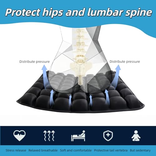 Inflatable Airplane Seat Cushion, Press to Inflate No Pump Required, Portable Travel Seat Pad for Office Chair Car Wheelchair, Coccyx & Tailbone Pain Relief Cushion with 3D Eye Mask (49 Air Cells)