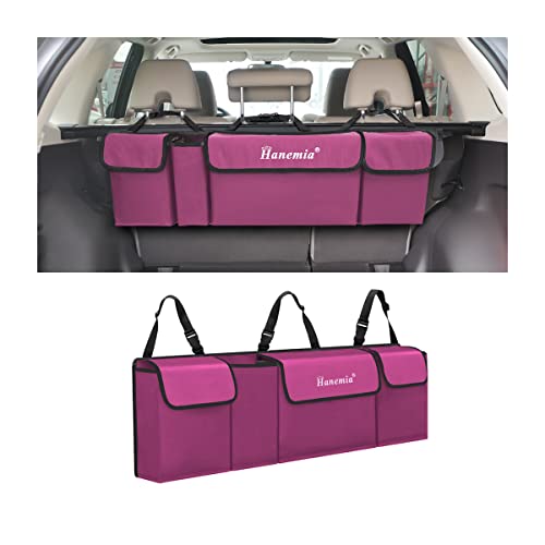 Car Trunk Organizer, Backseat Hanging Storage with 4 Large Pockets, Collapsible Cargo Bag with Adjustable Straps Frees Trunk Floor, Sturdy Space Saving Expert for SUV, Truck, Van (Purple) - color: Purple