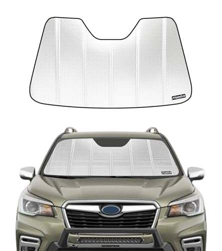 Pigenius Windshield Sun Shade for Subaru Forester 2019-2021 with Eyesight Driver Assist. Reflective Aluminum Film Front Window Sunshade - BLAZBLOCK - color: Shiny Silver (Classic), size: 2019-2021 with EyeSight Driver Assist