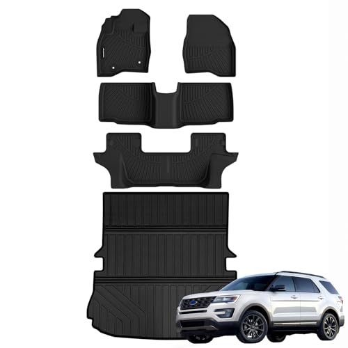 Floor Mats for 2015 2016 2017 2018 2019 Ford Explorer & Large Cargo Liner,TPE All Weather Protection Car Floor Liners with Foldable Big Trunk Mat Accessories - size: For 2015-19 Explorer Full Set Mat