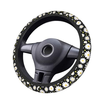 Beautiful Daisy Steering Wheel Cover Cute Daisy Steering Wheel Cover Floral Breathable Universal for 15 Inch Anti-Slip Car with 2 Pieces Car Coasters Suitable for Men Women Daisys - color: Beautiful Daisy