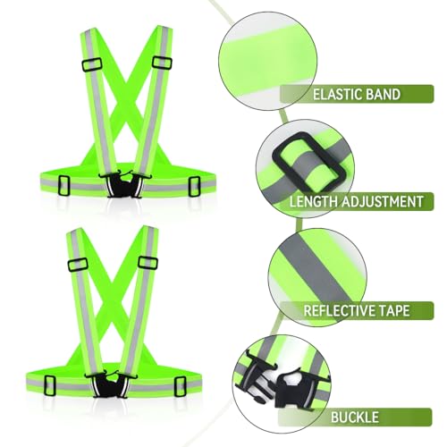 Tenalleys 2 Pack Reflective Vest Running Gear Adjustable High Visibility Reflective Running Safety Vest for Women Men Night Cycling,Hiking, Jogging,Dog Walking - color: Green