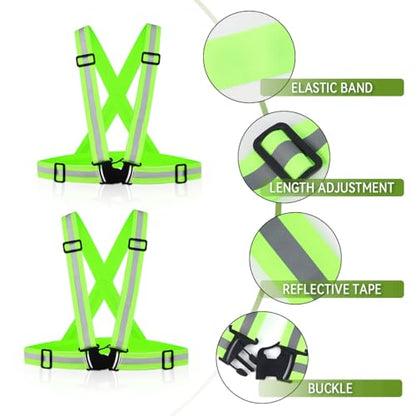 Tenalleys 2 Pack Reflective Vest Running Gear Adjustable High Visibility Reflective Running Safety Vest for Women Men Night Cycling,Hiking, Jogging,Dog Walking - color: Green