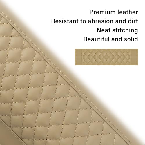 2PCS Car Seat Belt Cover Pad,Soft Leather Seatbelt Covers Breathable Seatbelt Cushion with Plaid Design,All Seasons Universal Car Interior Accessories Seat Belt Cover for Kids & Adults (Beige) - color: Beige