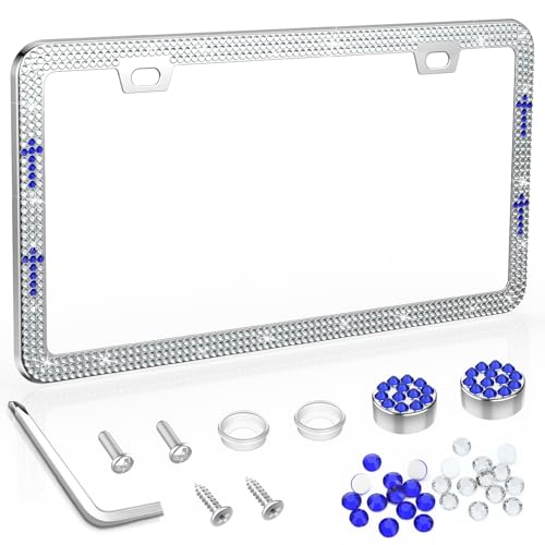 SHARE&CARE Bling License Plate Frame, Crystal License Plate Cover, Car License Plate Holder with Rhinestone Screw Set, Women Gift for Mom, Wife, Her- 1 Pack (White-Cro) - color: Assorted-Cro