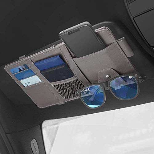 Car Sun Visor Organizer, Auto Interior Accessories Pocket Organizers, Registration and Document Holder, Personal Belonging Storage Pouch Organizer, Items for Car Vehicle (Grey) - color: Grey