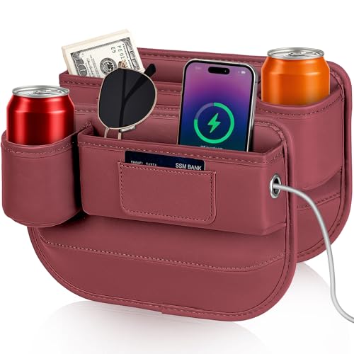 Kwak's Car Seat Gap Filler Organizer (2PC) – Fits 0.2"-1.2" Gap Premium Leather Car Console Organizer for Phone/Keys – Universal Front Seat Organizer for Car SUV Truck (Red) - color: Red