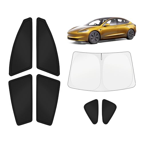 KUST Car Window Shades for Tesla Model 3 2018-2025 2026 Windshield Sun Shade Side Window Cover UV Block Privacy Protection Accessories for Camping Blackout Rear Back Full Set 7PCS - size: FOR | Tesla Model 3 2018-Present